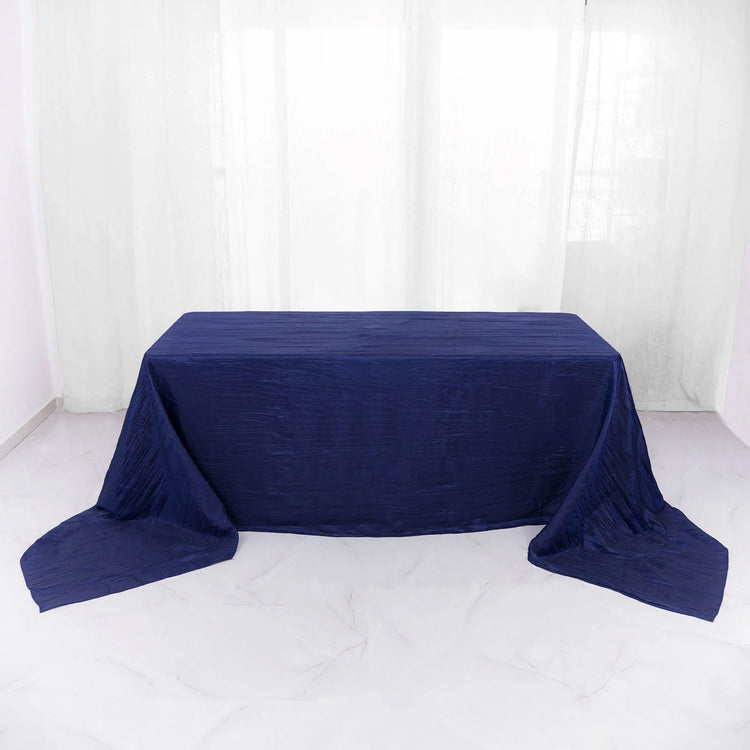 90 Inch x 156 Inch Navy Blue Accordion Crinkle Taffeta Fabric Rectangular Tablecloth