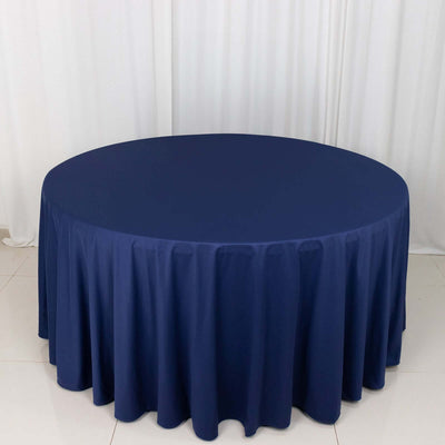 Navy round tablecloth with elegant draping