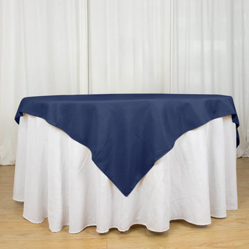 Elevate Your Event with the Navy Blue Premium Seamless Polyester Square Table Overlay