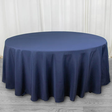 Elevate Your Event Decor with the Navy Blue Seamless Premium Polyester Round Tablecloth