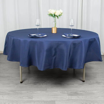 Navy Blue Seamless Premium Polyester Round Tablecloth 220GSM 90"