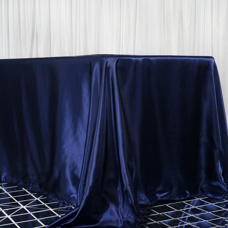 Rectangular Navy Blue Satin Tablecloth 90 Inch x 156 Inch  