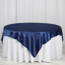 72 Inch x 72 Inch Navy Blue Seamless Satin Square Tablecloth Overlay