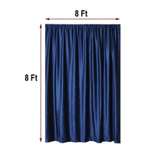 A navy blue velvet solid backdrop curtain with measurements of 8 ft x 8 ft, perfect for room divider
