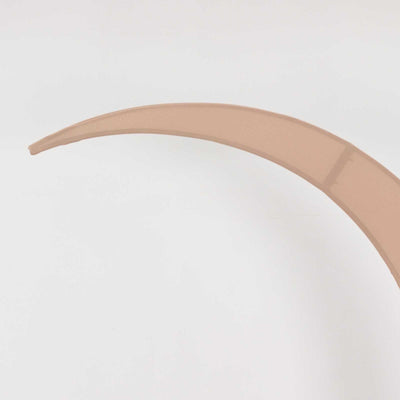 Curved clear acrylic display stand on a white background