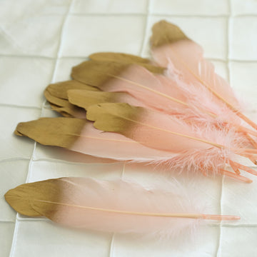 Add a Touch of Glamour with Metallic Gold Dipped Blush Real Goose Feathers