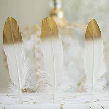 Transform Your Event Decor with Gold Dipped White Goose Feathers
