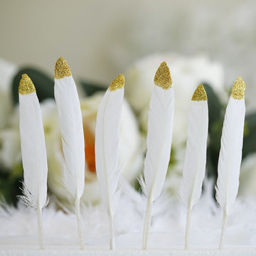 Create a Mesmerizing Atmosphere with Glitter Gold Tip White Real Turkey Feathers