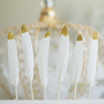 Add a Touch of Elegance with Glitter Gold Tip White Real Turkey Feathers