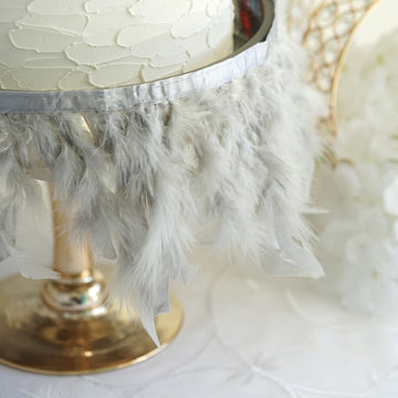 Add a Touch of Elegance with Silver Real Turkey Feather Fringe Trim