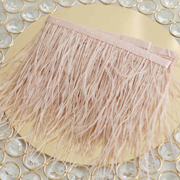 Dusty Rose Real Ostrich Feather Fringe Trim With Satin Ribbon Tape 39"