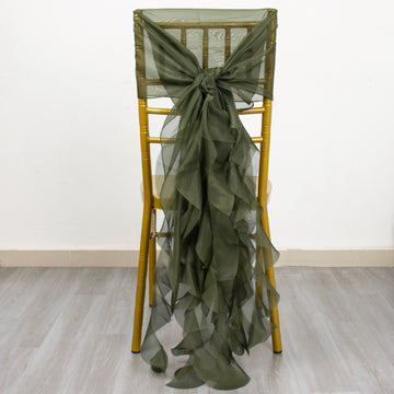 Olive Green Chiffon Curly Chair Sash