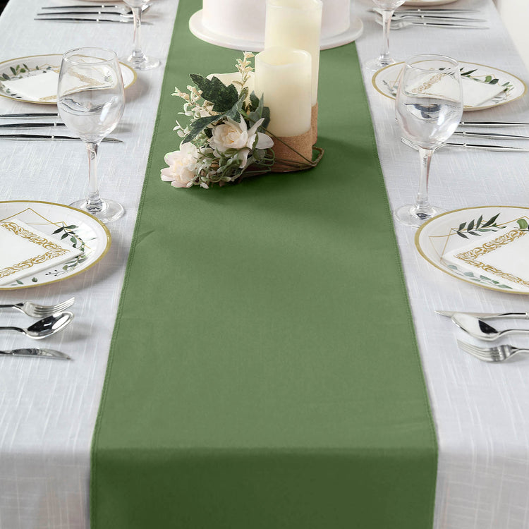 Olive Green Polyester Table Runner 12 Inch x 108 Inch