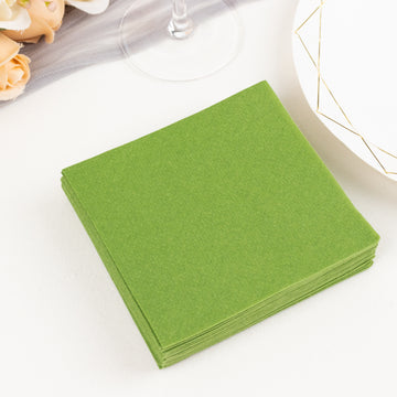 20 Pack | Olive Green Soft Linen-Feel Airlaid Paper Beverage Napkins, Highly Absorbent Disposable Cocktail Napkins