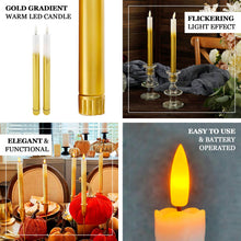 6 Pack 10inch Ombre Gold LED Flickering Flameless Taper Candles, Unscented Battery Operated Dripless
