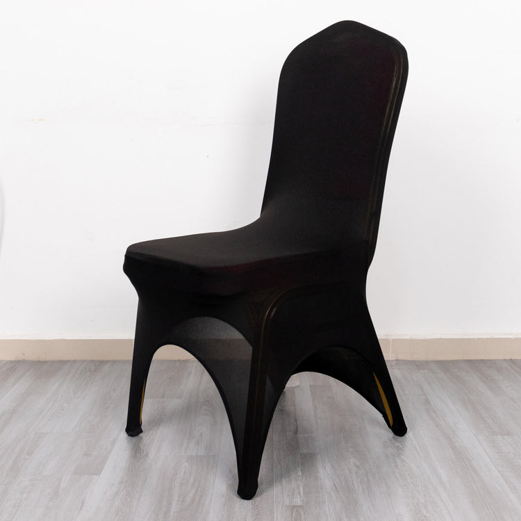 3-Way Open Arch Black Premium Stretch Spandex Banquet Chair Cover, Fitted Chair Cover - 160 GSM