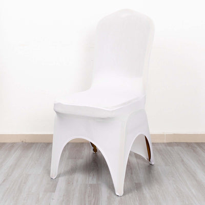 White chair cover on a white chair against a plain backdrop