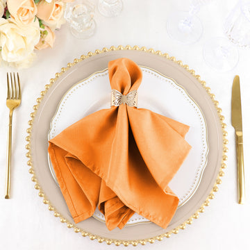 5 Pack Orange Seamless Cloth Dinner Napkins, Wrinkle Resistant Linen 17"x17"