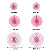 A diagram showing different sizes of pink paper fans with balloon & décor garlands