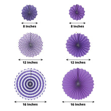 Set of 6 Hanging Purple Paper Fans Pinwheel 8 Inch 12 Inch 16 Inch