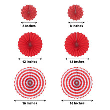 A diagram showing red paper fans in different sizes