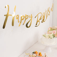 10ft Pre-Strung Metallic Gold Foil Happy Birthday Banner, Party Photo Backdrop 