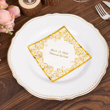 100 Pack Personalized White 3 Ply Soft Paper Napkins With Gold Foil Lace Design, Cocktail Beverage N