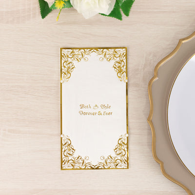 Elegant gold-foiled wedding invitation with floral design and "Beth & Kyle Forever & Ever"
