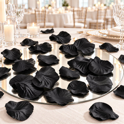 2000 Pack Silk Rose Petals Confetti Black Round Design - Decorative Table Scatters
