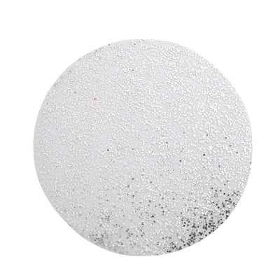 Silver glitter decorative round disc on a plain background. #whtbkgd