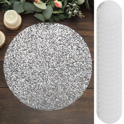 Silver glitter round cake board, perfect for decorating cakes and desserts