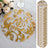 Gold floral table overlay on a white tablecloth with roses.
