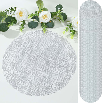 50-Pack Mesh Table Placemats 13" Round Glitter Design Metallic Silver - Polyester Disposable Dining Mats