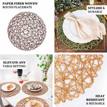 15 Inch Paper Fiber Beige Woven Round Placemats- 6 Pack