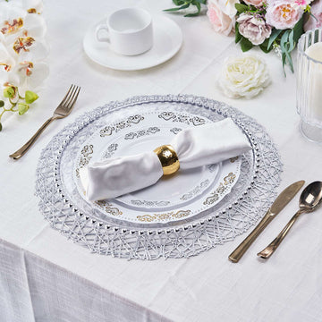 Add Elegance to Your Table with Silver Metallic Woven Vinyl Placemats