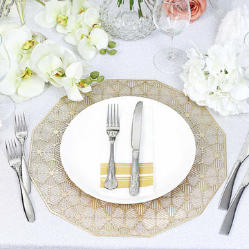Add a Touch of Elegance with Gold Geometric Woven Vinyl Placemats