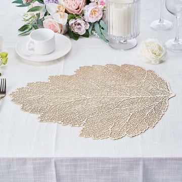 Elevate Your Table Setting with Gold Metallic Fall Leaf Vinyl Placemats