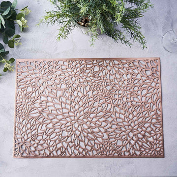 Elevate Your Table with Rose Gold Metallic Floral Vinyl Placemats