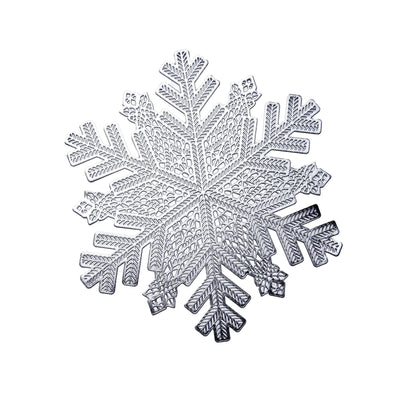 Silver snowflake ornament with intricate details