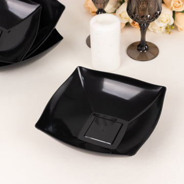 Elegant Black Square Plastic Serving Bowls for Stylish Events