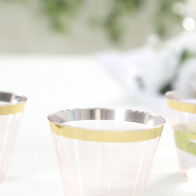 Elegant pink cups with gold stripes for stylish entertaining.