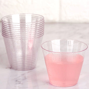 Elegant Blush Glittered Plastic Cups for Stylish Party Decor