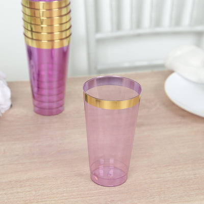 Purple plastic cup with a gold rim, perfect for parties or gatherings.