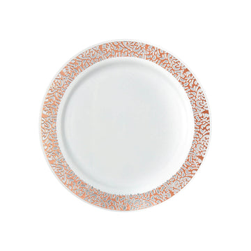 Elegant Rose Gold Lace Rim White Plastic Dinner Plates