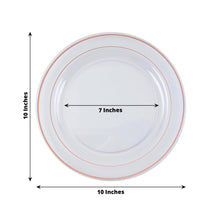 10 Pack | 10inch Très Chic Rose Gold Rim Clear Plastic Dinner Plates, Disposable Party Plates