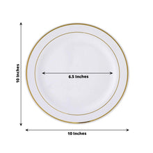 10 Inch White Plastic Dinner Plates With Tres Chic Gold Rim 10 Pack Disposable