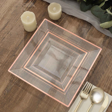 Create a Dream-Like Table Decor with Rose Gold Trim Square Dessert Plates