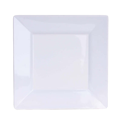 Square white ceramic plate with a glossy finish.