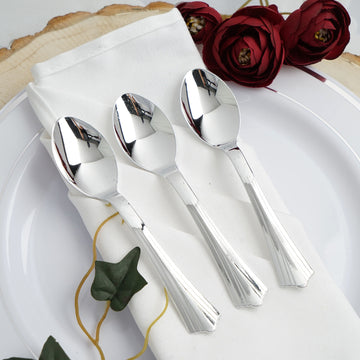 Light Silver Heavy Duty Plastic Tea Coffee Spoons with Fluted Handles - Versatile and Stylish