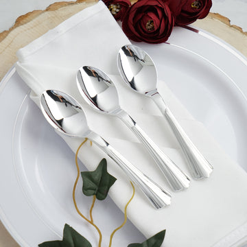 Elegant Silver Heavy Duty Plastic Tea Coffee Spoons with Fluted Handles